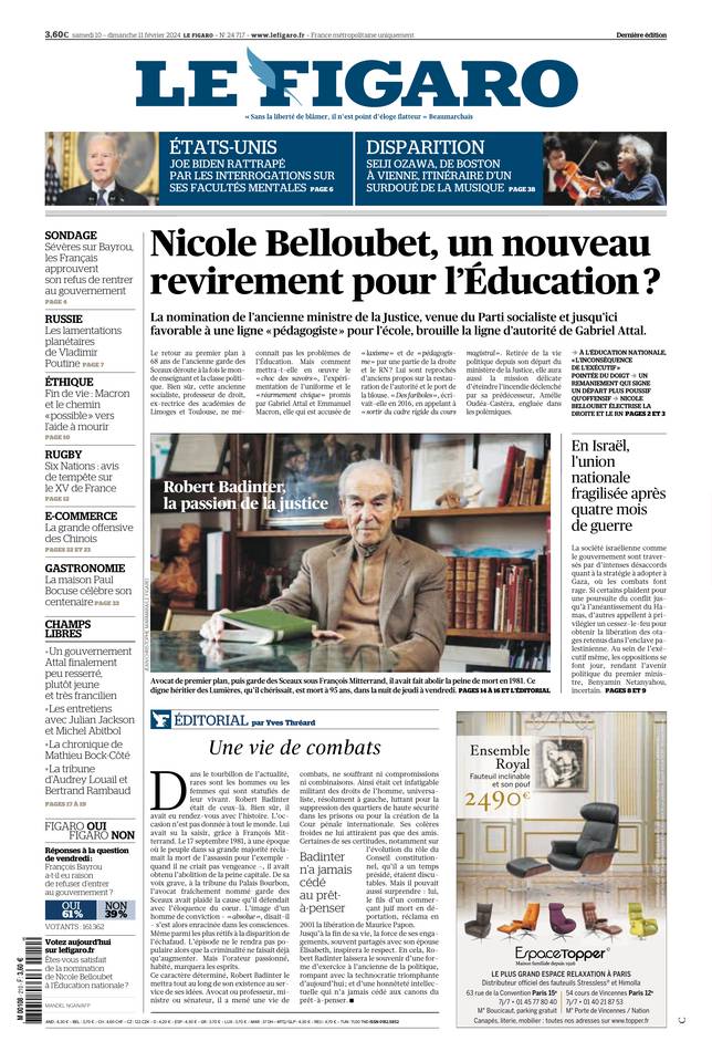 Le Figaro Une du 10 février 2024