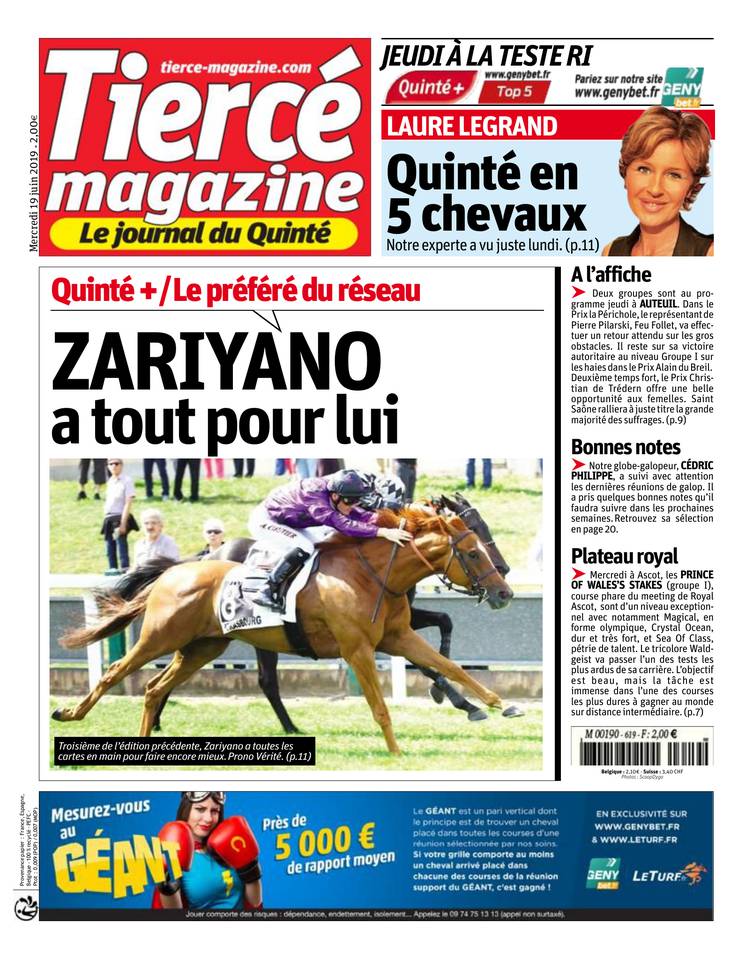 Tiercé Magazine 19 juin 2019 Tiercé Magazine du 19 juin 2019 à télécharger sur iPad