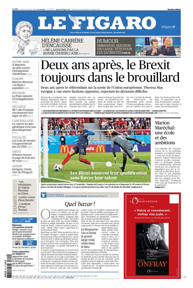 Le Figaro 22 juin 2018 Le Figaro du 22 juin 2018 à télécharger sur iPad