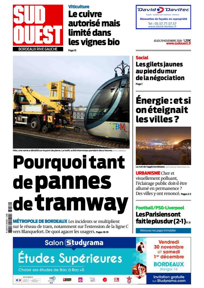 Sud Ouest 29 novembre 2018 Sud Ouest du 29 novembre 2018 à télécharger sur iPad