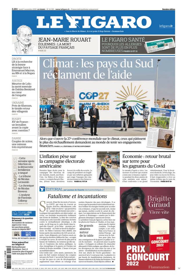 Le Figaro Une du 7 novembre 2022