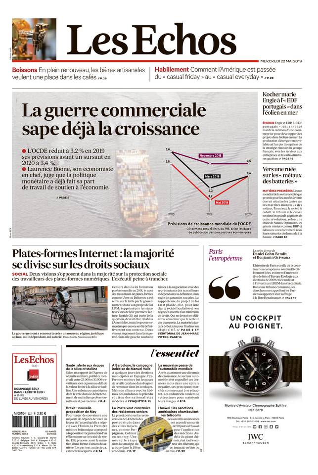 Les Echos 22 mai 2019 Les Echos du 22 mai 2019 à télécharger sur iPad