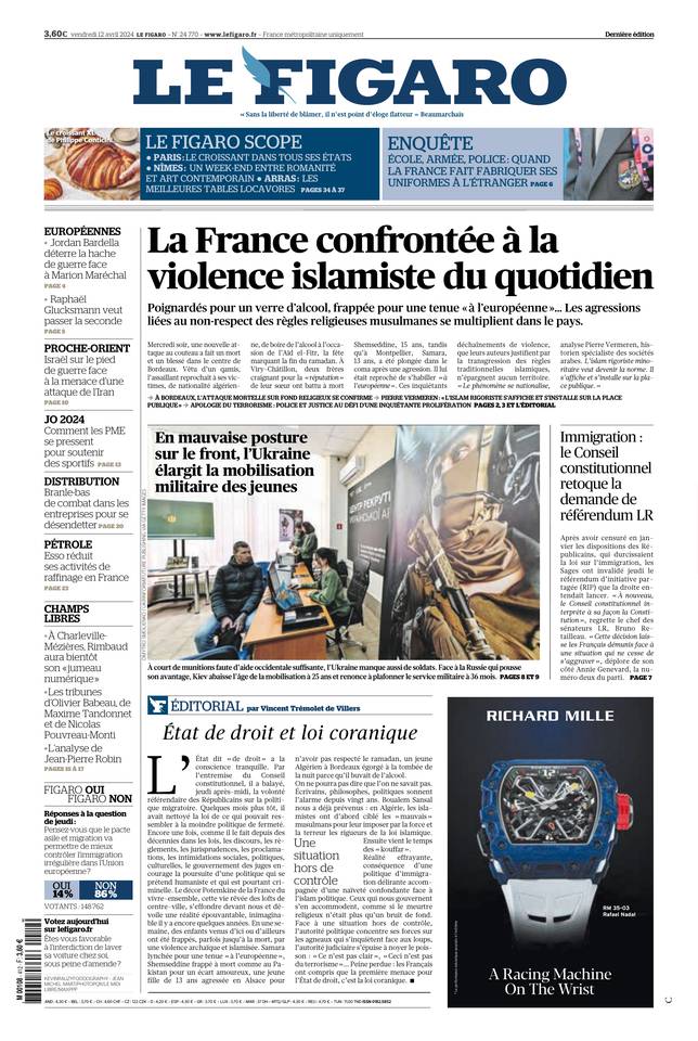 Le Figaro Une du 12 avril 2024
