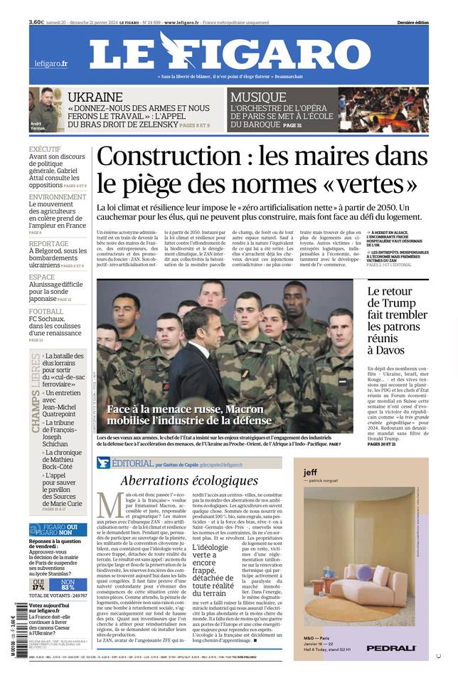 Le Figaro Une du 20 janvier 2024