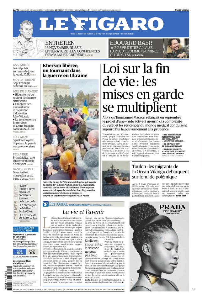 Le Figaro Une du 12 novembre 2022