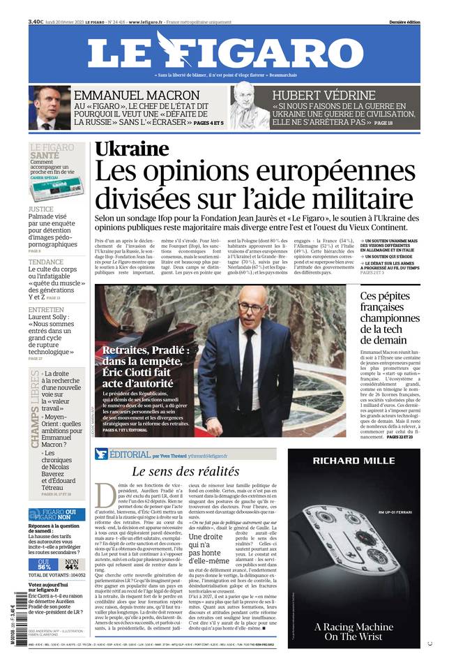 Le Figaro Une du 20 février 2023