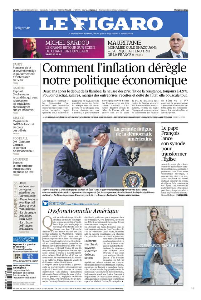 Le Figaro Une du 30 septembre 2023