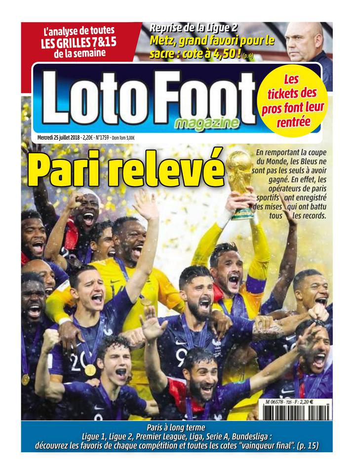 Loto Foot Magazine 25 juillet 2018 Loto Foot Magazine du 25 juillet 2018 à télécharger sur iPad