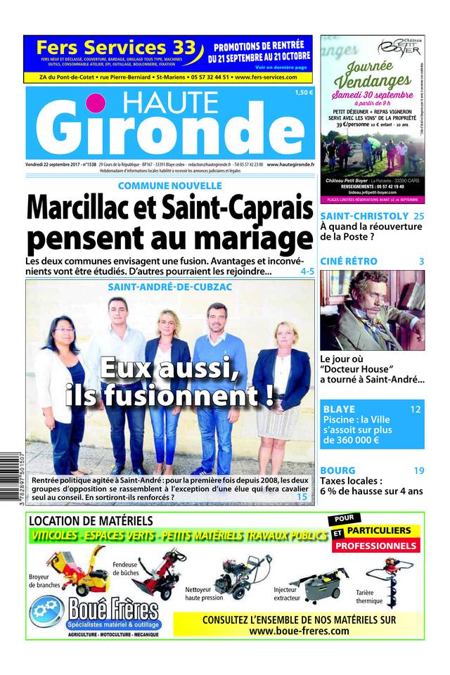 Haute Gironde 22 septembre 2017 Abonnement Haute Gironde Pas Cher avec BOUQUET INFO ePresse.fr