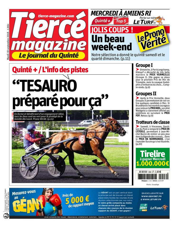 Tiercé Magazine 18 septembre 2018 Abonnement Tiercé Mag Pas Cher avec le BOUQUET ePresse.fr