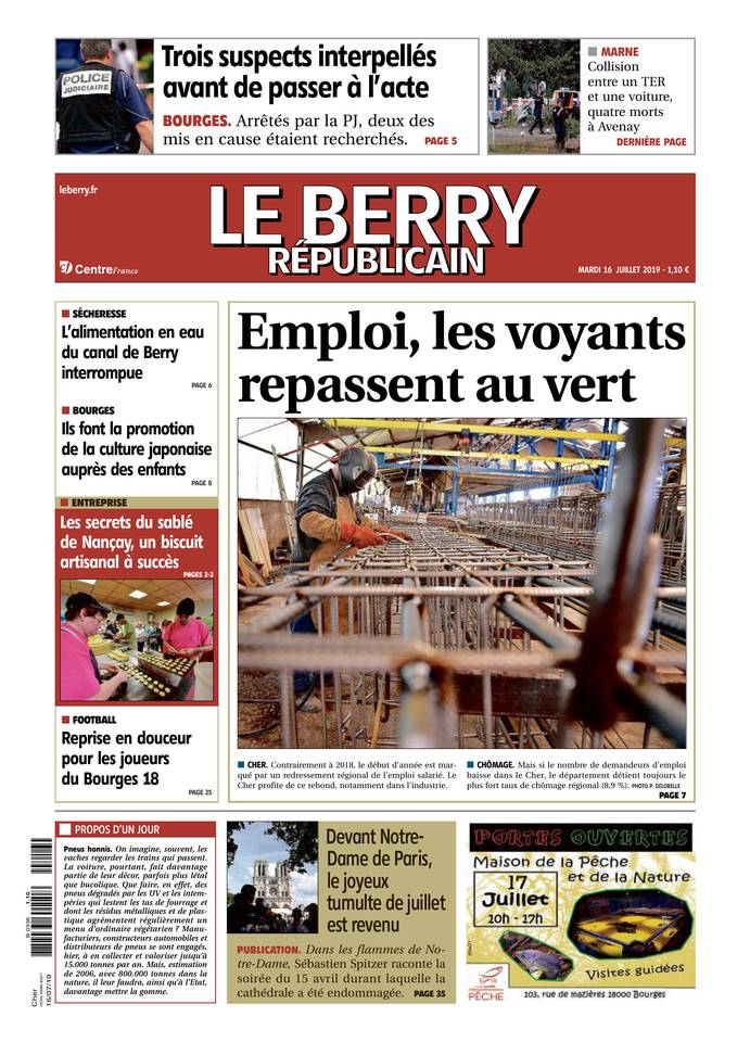 Le Berry Républicain 16 juillet 2019 Abonnement Berry Républicain Pas Cher avec le BOUQUET ePresse.fr