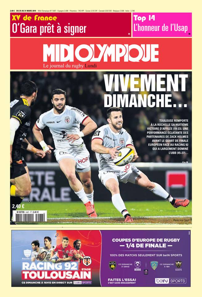 Midi Olympique Rouge 25 mars 2019 Midi Olympique Rouge N°5487 du 25 mars 2019 à télécharger sur iPad