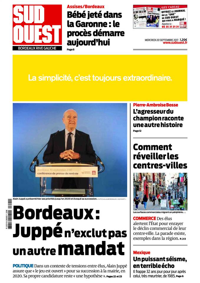 Sud Ouest 20 septembre 2017 Abonnement Sud Ouest Pas Cher avec BOUQUET INFO ePresse.fr