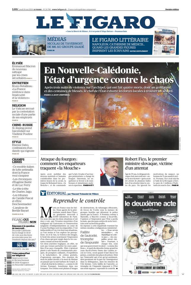 Le Figaro Une du 16 mai 2024