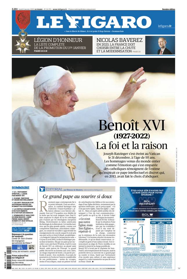 Le Figaro Une du 2 janvier 2023