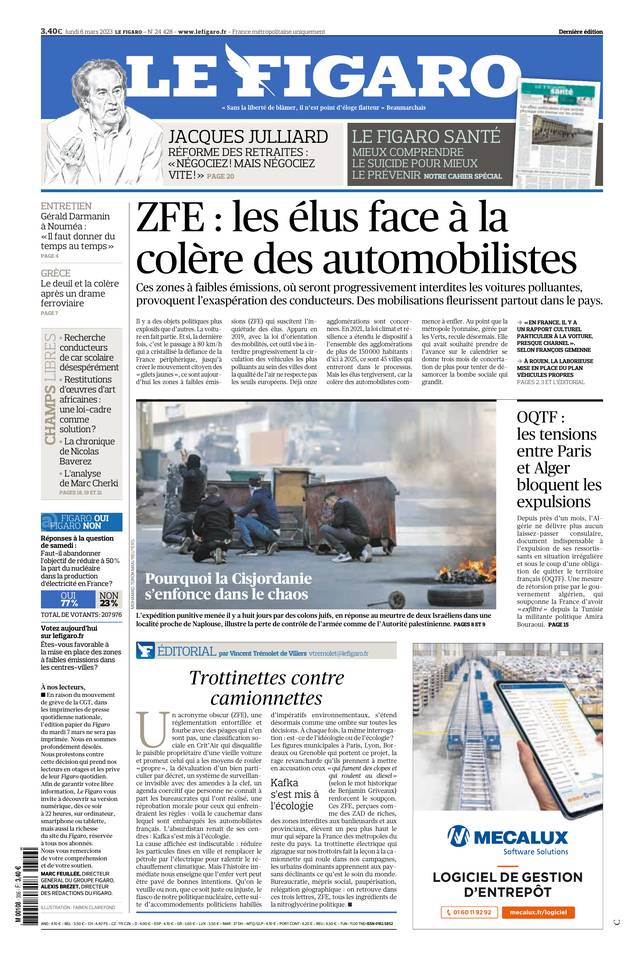 Le Figaro Une du 6 mars 2023
