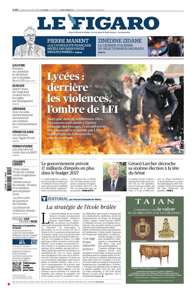 Le Figaro Une du 2 octobre 2026