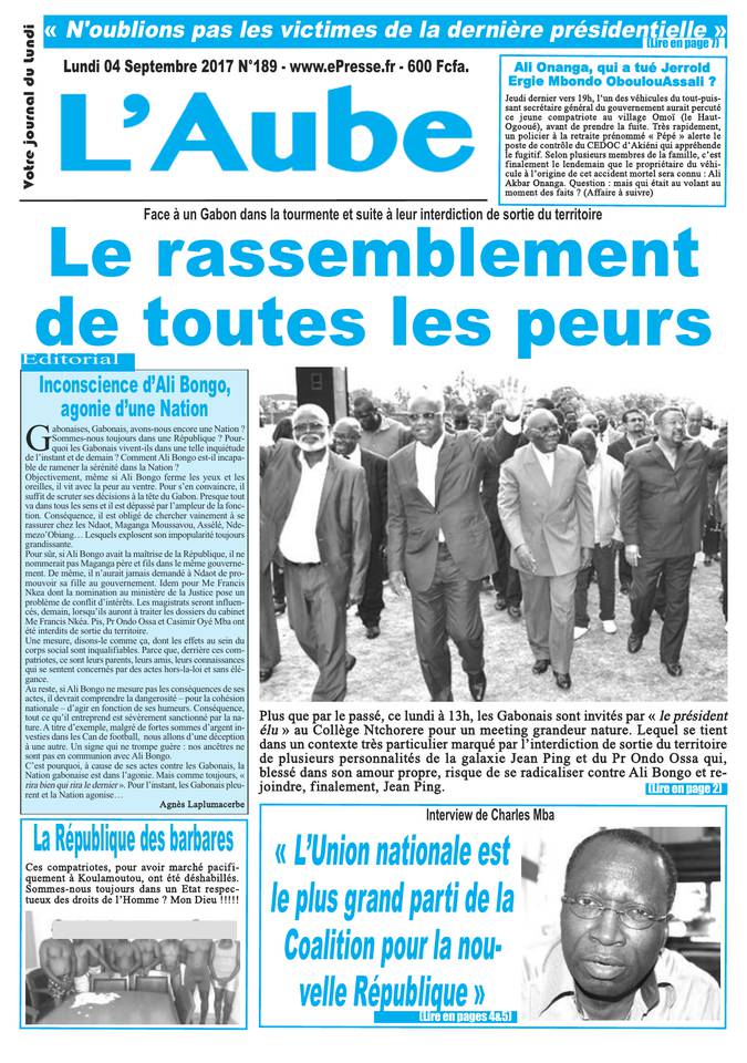 L'Aube 04 septembre 2017 L'Aube N°189 du 04 septembre 2017 à télécharger sur iPad