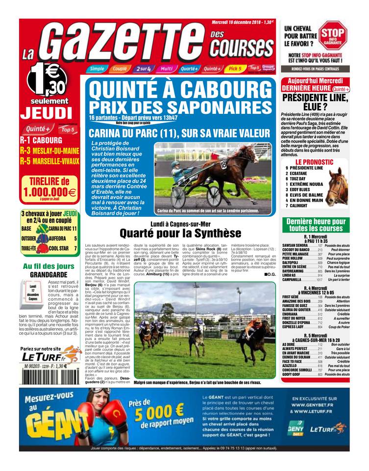 La Gazette des courses 19 décembre 2018 Abonnement La Gazette des Courses Pas Cher avec le BOUQUET ePresse.fr