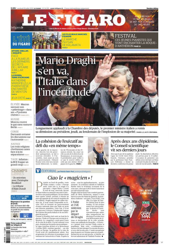 Le Figaro Une du 22 juillet 2022