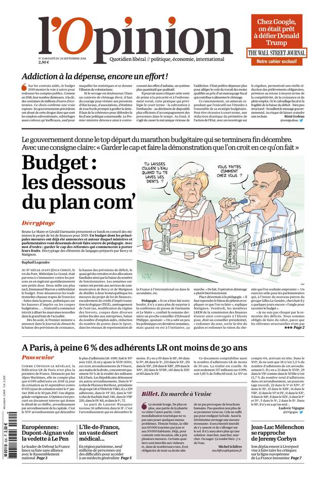 L'Opinion 24 septembre 2018 Abonnement à L’Opinion Pas Cher avec le BOUQUET INFO ePresse.fr