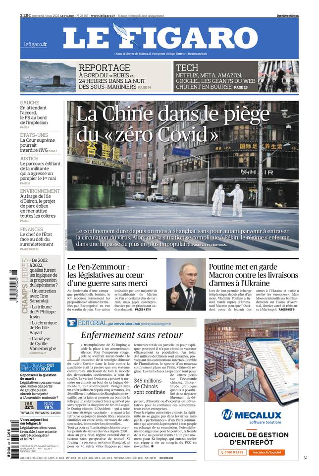 Le Figaro Une du 4 mai 2022