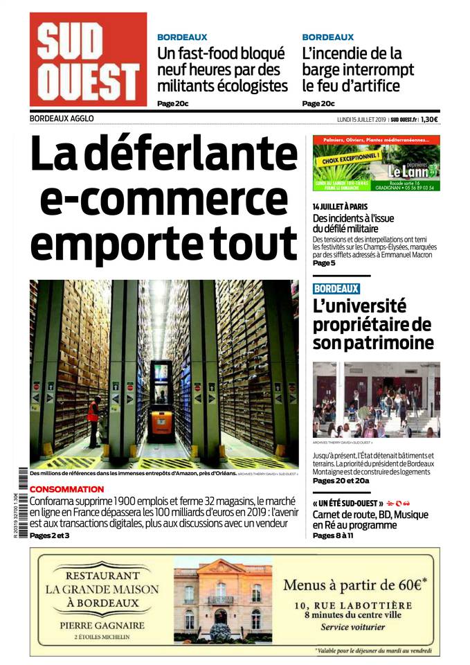 Sud Ouest 15 juillet 2019 Abonnement Sud Ouest Pas Cher avec BOUQUET INFO ePresse.fr