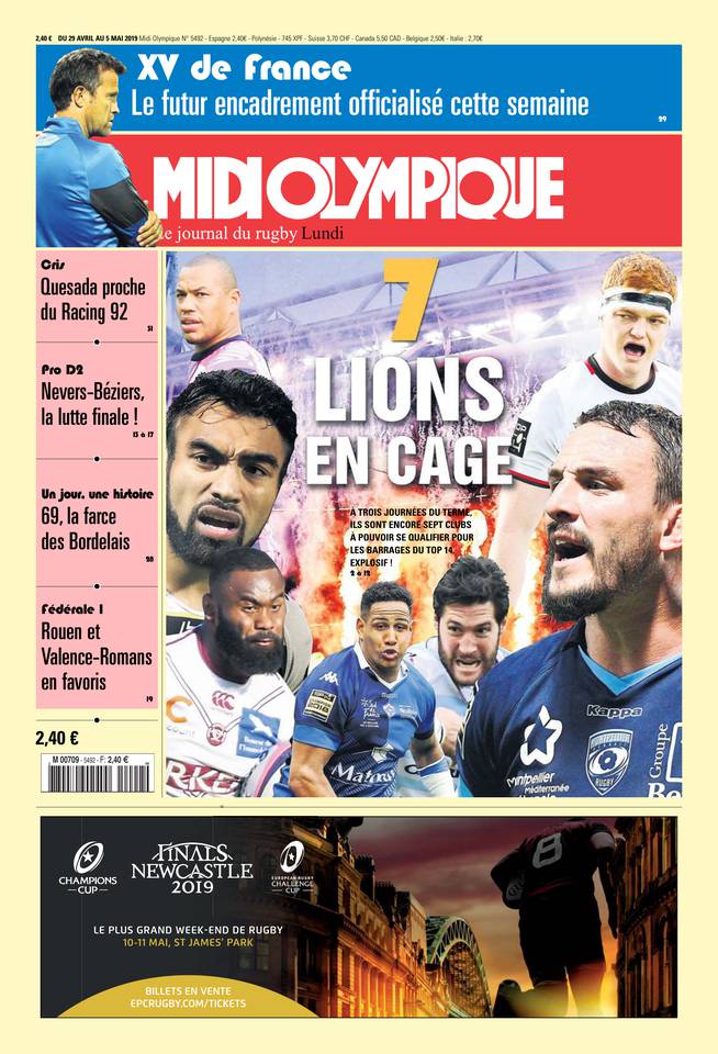 Midi Olympique Rouge 29 avril 2019 Midi Olympique Rouge N°5452 du 29 avril 2019 à télécharger sur iPad