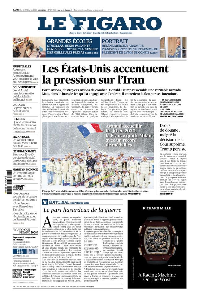 Le Figaro Une du 23 février 2026