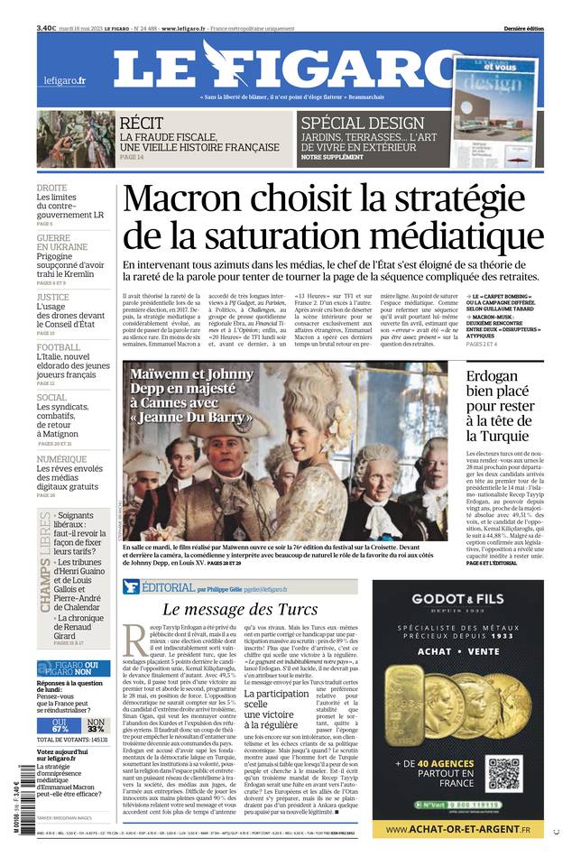 Le Figaro Une du 16 mai 2023