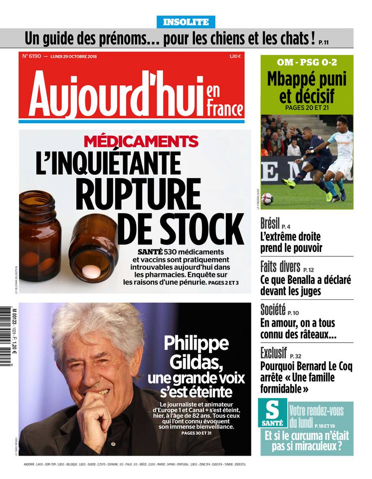 Aujourd'hui en France 29 octobre 2018 Aujourd'hui en France du 29 octobre 2018 à télécharger sur iPad