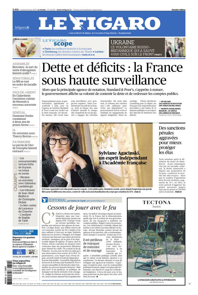Le Figaro Une du 2 juin 2023
