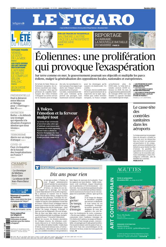 Le Figaro Une du 24 juillet 2021