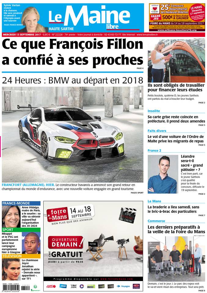 Le Maine Libre 13 septembre 2017 Le Maine Libre du 13 septembre 2017 à télécharger sur iPad