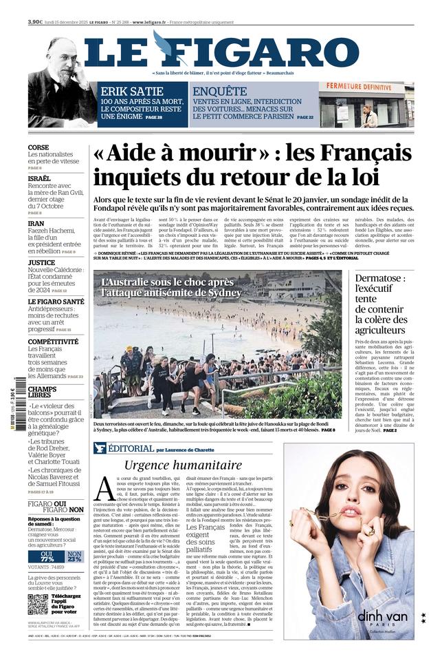 Le Figaro Une du 15 décembre 2025
