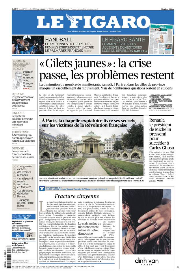 Le Figaro 17 décembre 2018 Le Figaro du 17 décembre 2018 à télécharger sur iPad