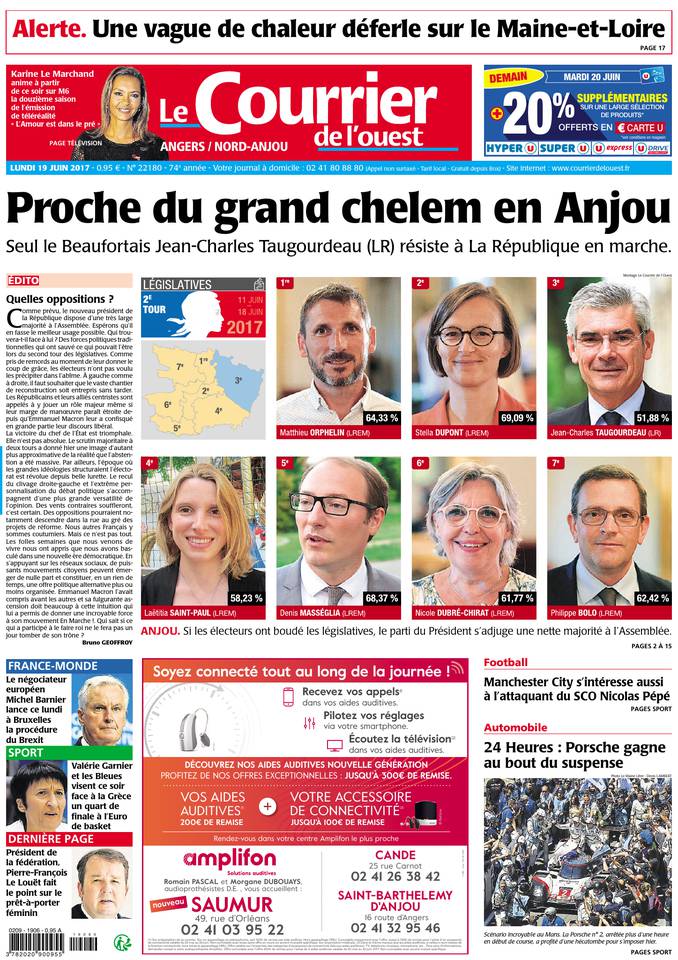 Le Courrier de l'Ouest 19 juin 2017 Le Courrier de l'Ouest du 19 juin 2017 à télécharger sur iPad