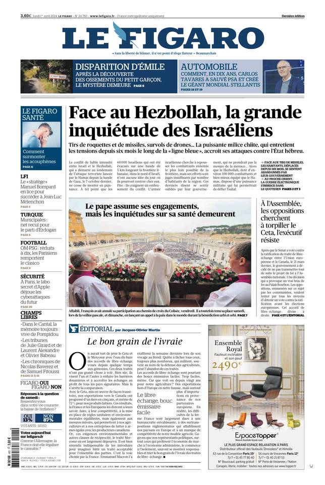 Le Figaro Une du 1 avril 2024