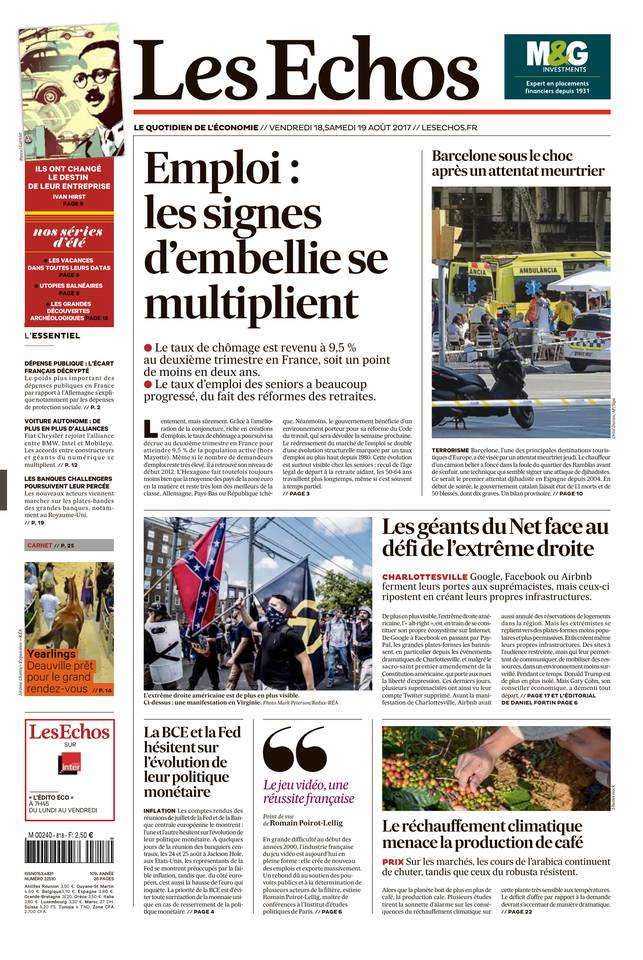 Les Echos 18 août 2017 Abonnement aux Échos Pas Cher avec le BOUQUET ÉCONOMIE ePresse.fr