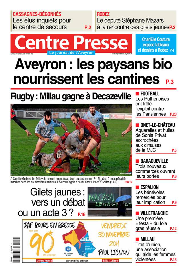 Centre Presse Aveyron 26 novembre 2018 Centre Presse Aveyron du 26 novembre 2018 à télécharger sur iPad