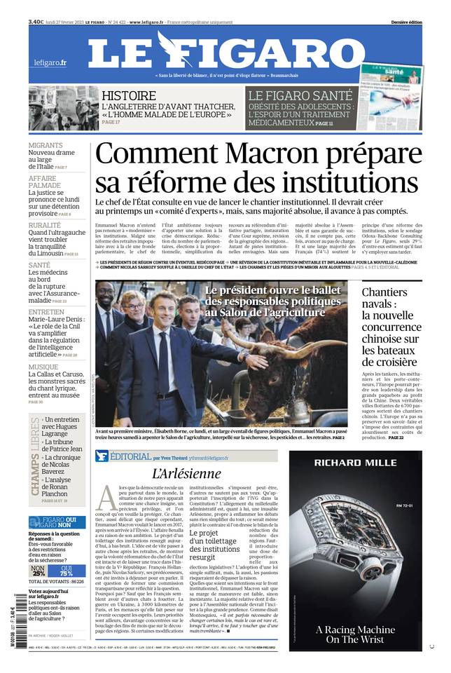Le Figaro Une du 27 février 2023