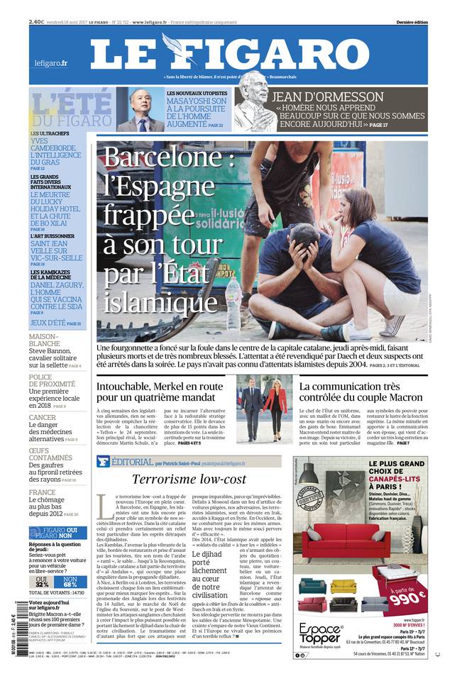 Le Figaro 18 août 2017 Abonnement Le Figaro Pas Cher avec le BOUQUET INFO ePresse.fr
