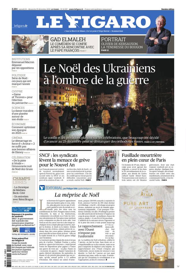 Le Figaro Une du 24 décembre 2022