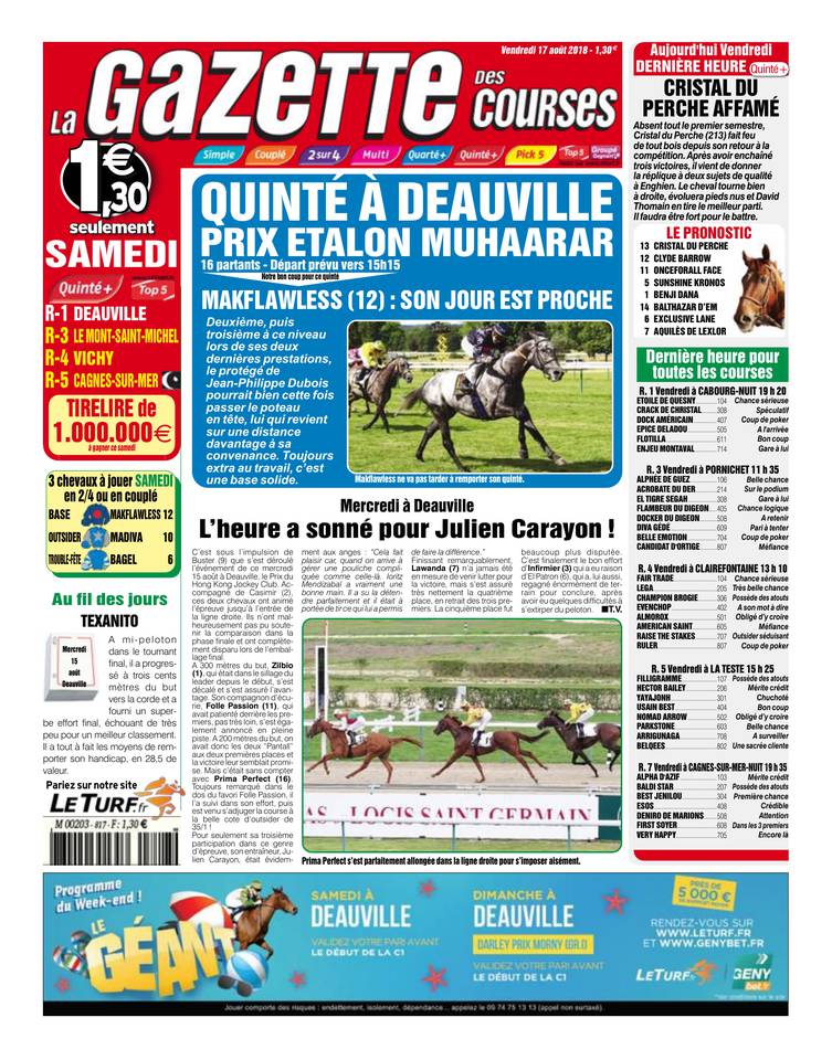 La Gazette des courses 17 août 2018 Abonnement La Gazette des Courses Pas Cher avec le BOUQUET ePresse.fr