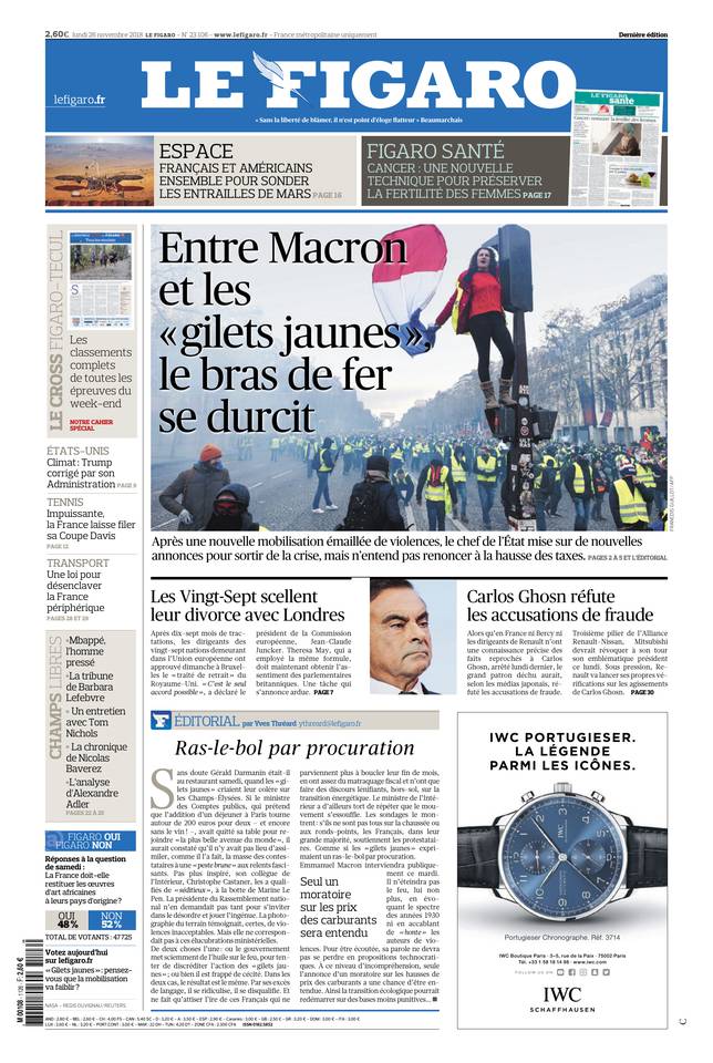 Le Figaro 26 novembre 2018 Le Figaro du 26 novembre 2018 à télécharger sur iPad