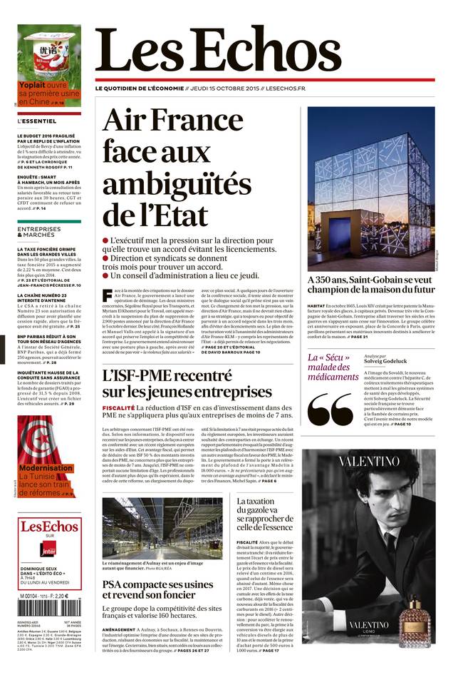 Les Echos 15 octobre 2015 Les Echos du 15 octobre 2015 à télécharger sur iPad