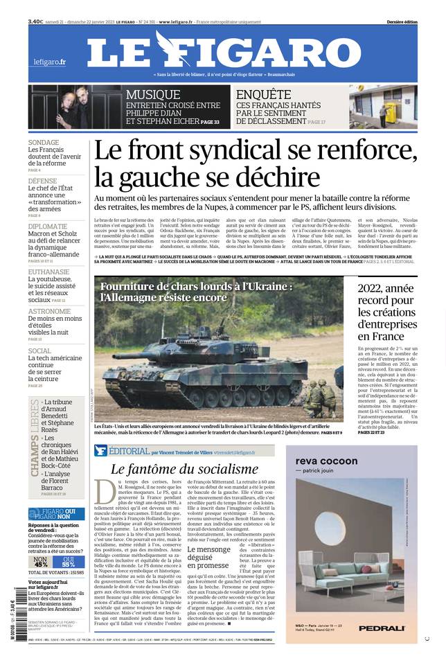 Le Figaro Une du 21 janvier 2023