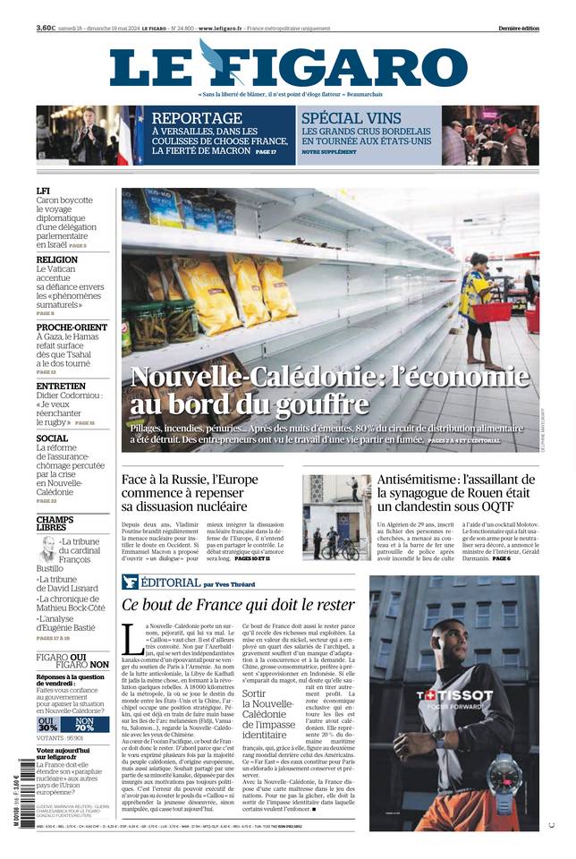 Le Figaro Une du 18 mai 2024