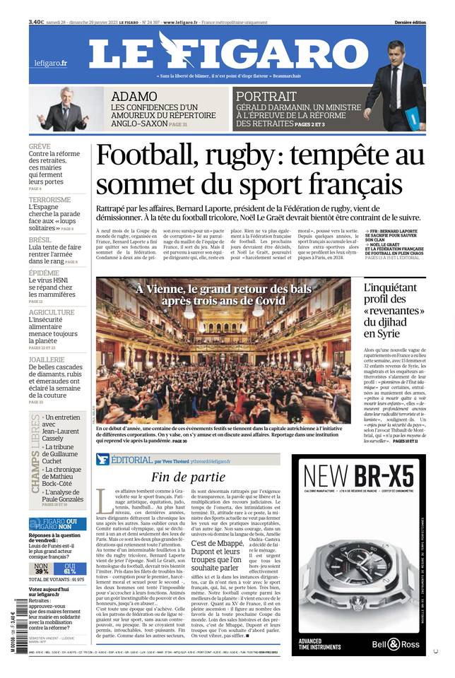 Le Figaro Une du 28 janvier 2023