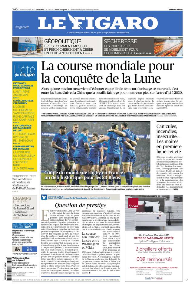 Le Figaro Une du 22 août 2023